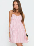 Elisabef Halter Mini Dress Pink Stripe