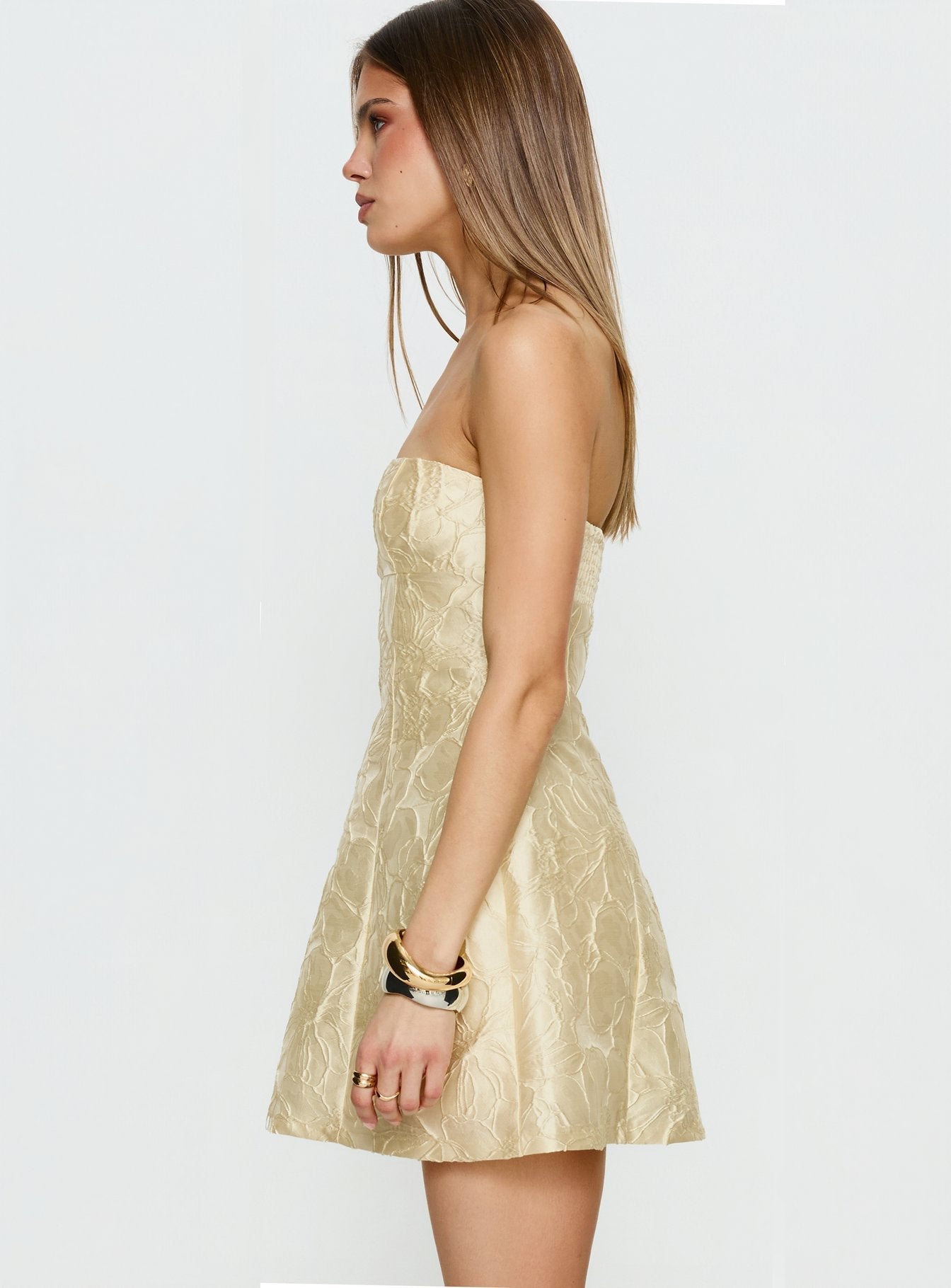 Cross Your Heart Strapless Mini Dress Lemon