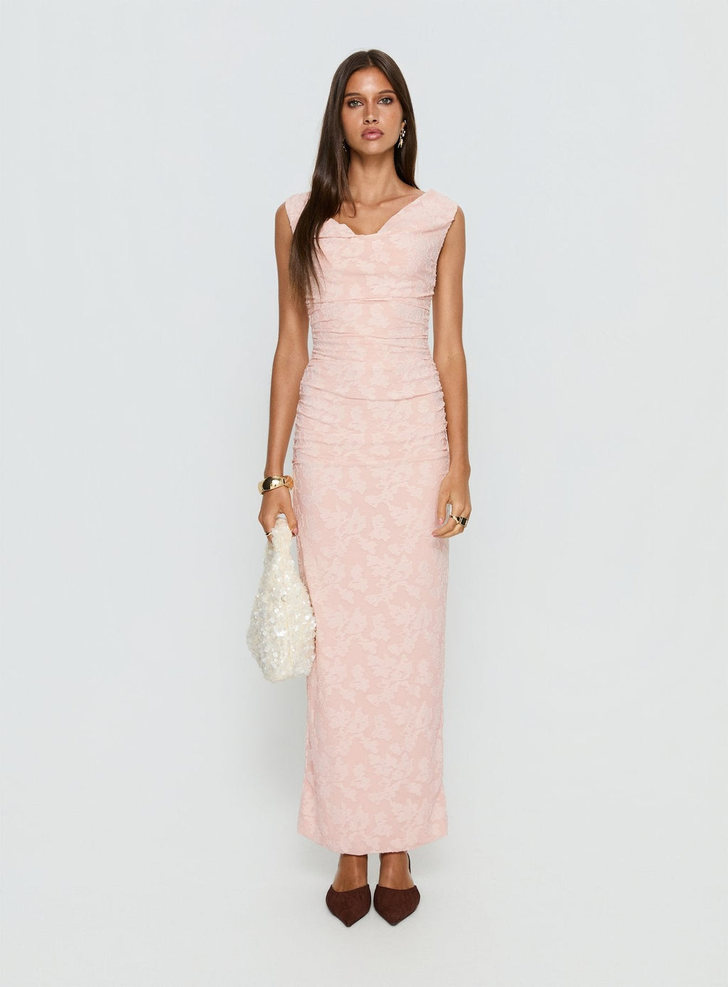 Kristeen Cowl Neck Maxi Dress Blush Pink