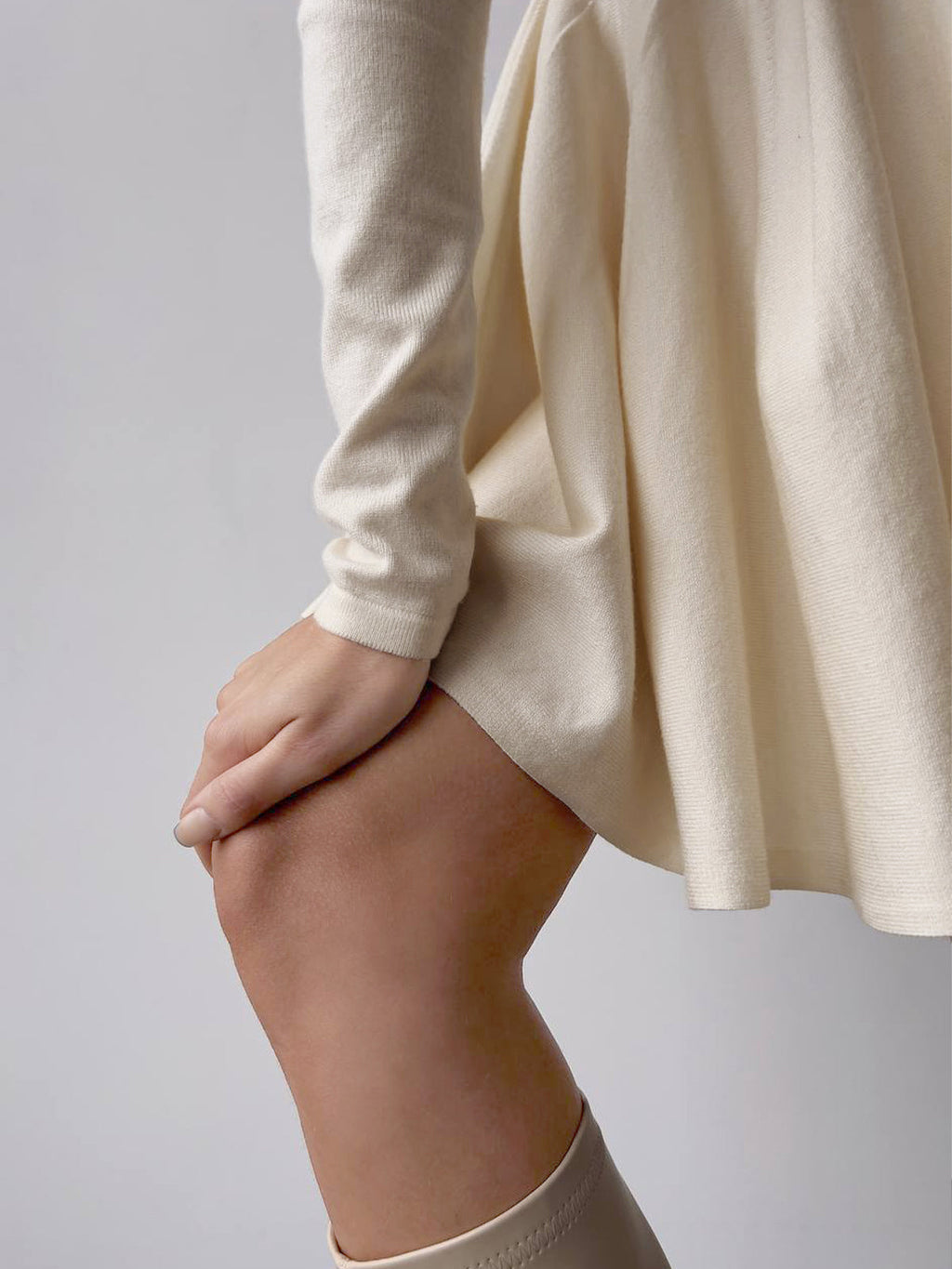 Plain Pleated Sweater Short Dress