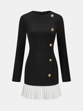 Pleated Hem Panel Asymmetric Metal Detail Mini Dress