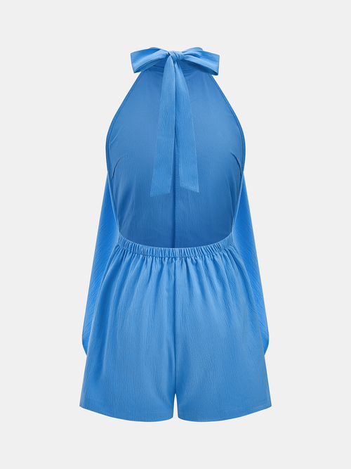 Backless Halter Neck Layered Romper