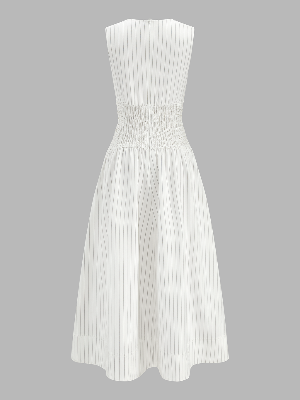 Cotton Blend Striped Ruched Sleeveless Maxi Dress