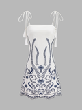 Tassel Tie Embroidered Cami Mini Dress