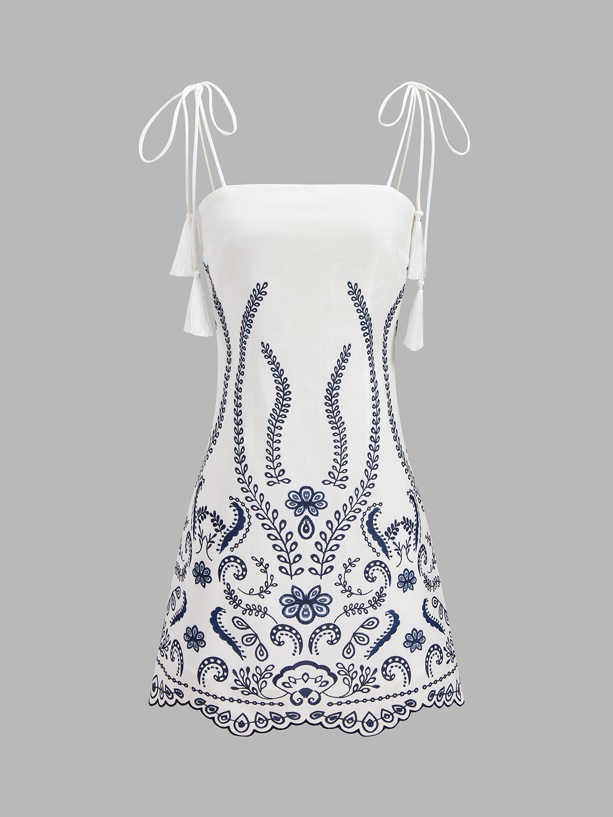 Tassel Tie Embroidered Cami Mini Dress