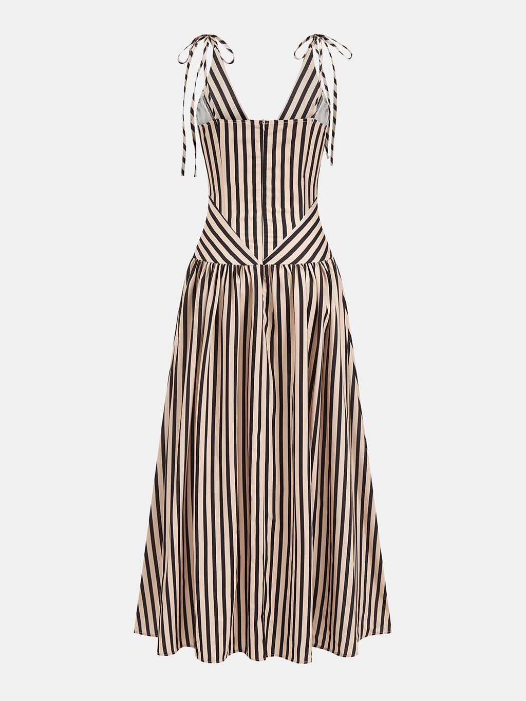 Striped Tie Shoulder V Neck Maxi Dress