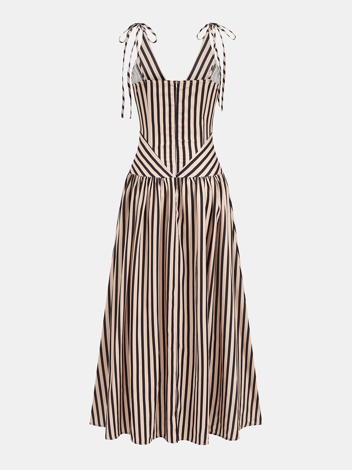 Striped Tie Shoulder V Neck Maxi Dress
