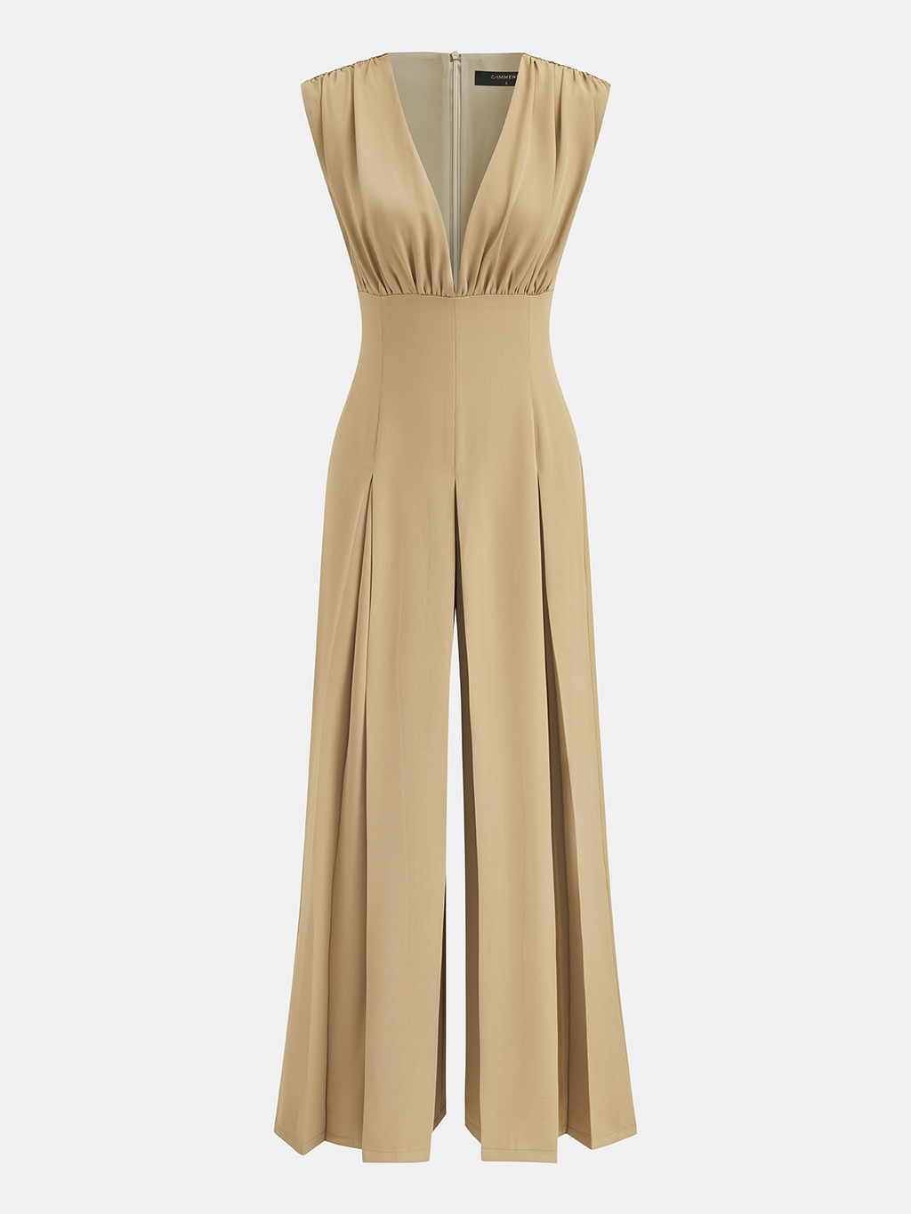 Deep V Neck Pleated Wide Leg Jumpsuit