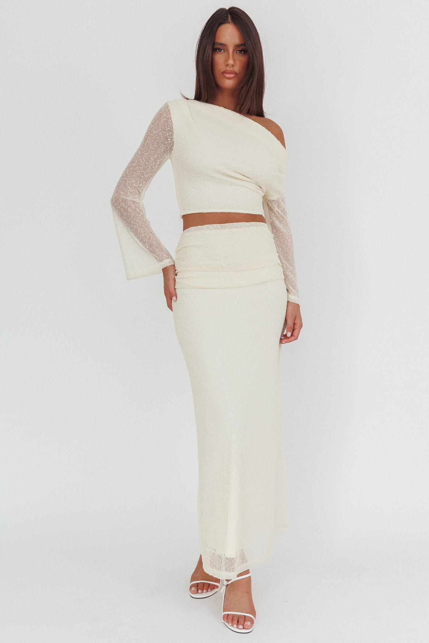 Alivya Asymmetric Shoulder Crop Top Butter