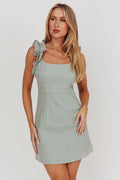 Annie Ruffle Shoulder Strap Mini Dress Olive